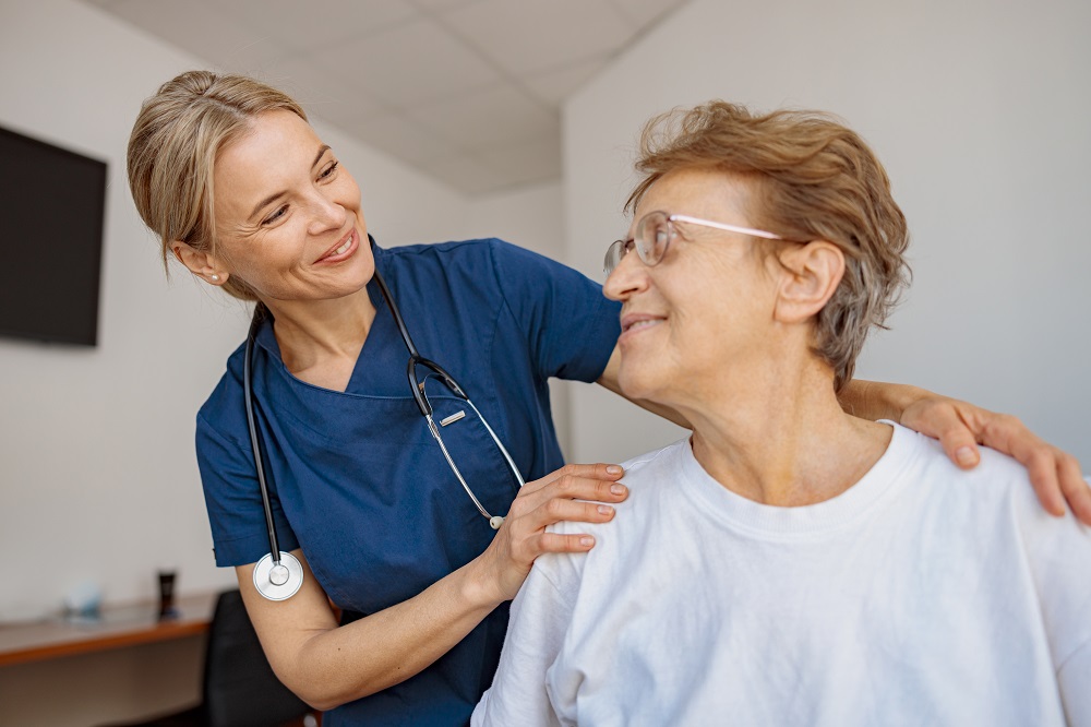 Doctor supporting Sick patient